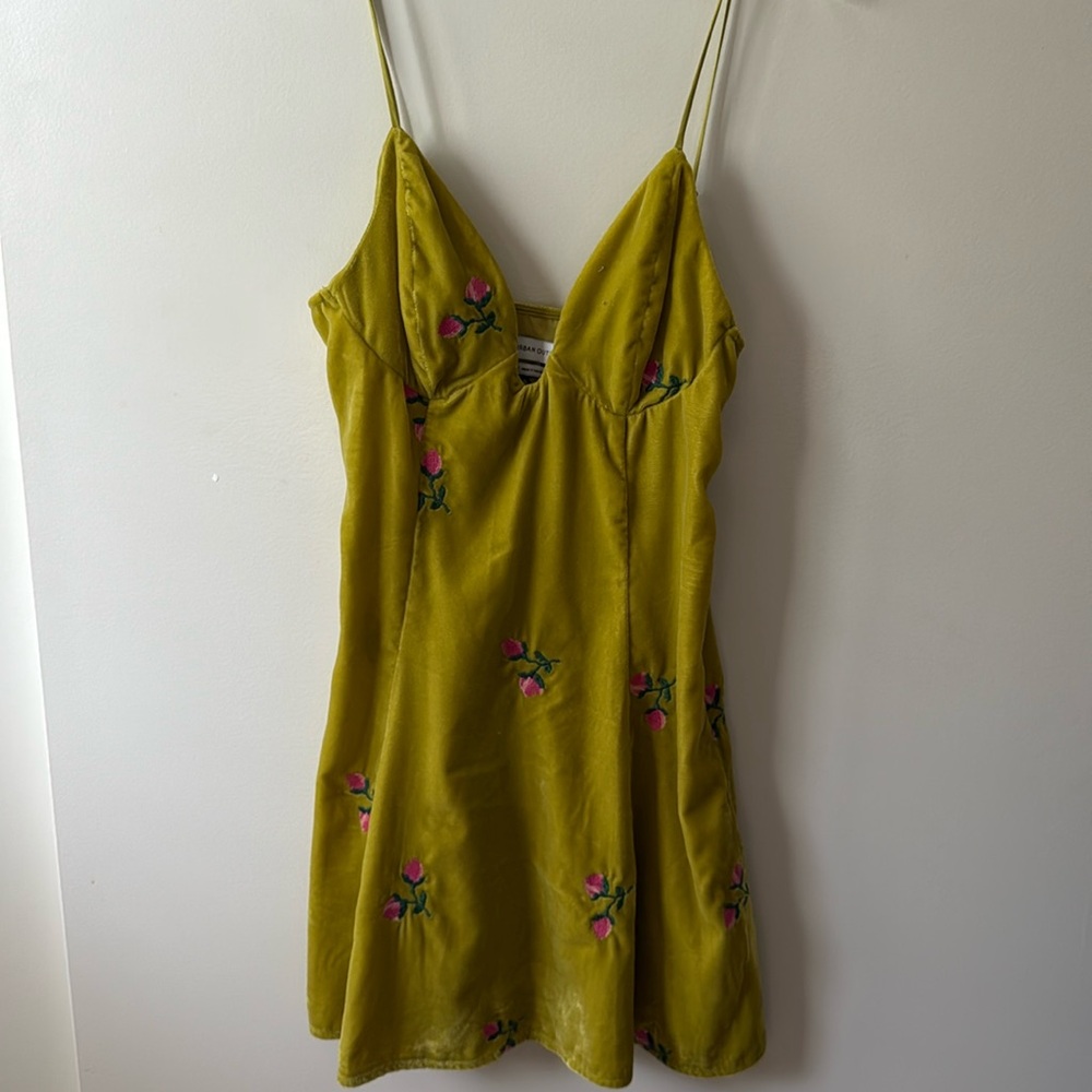 Urban outfitters mini green dress with floral embroidery